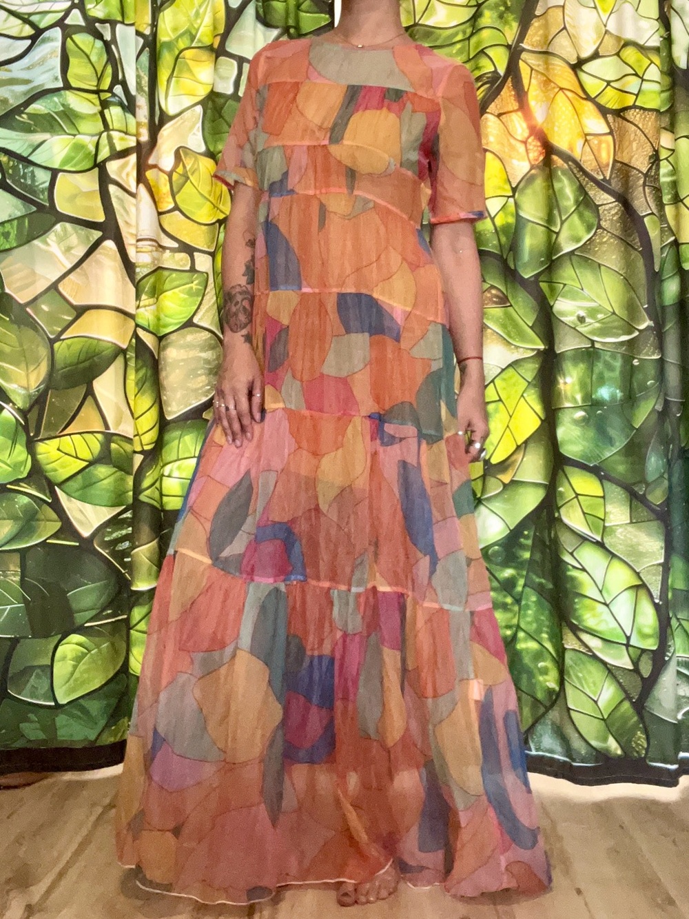 Multi-Color Printed Tiered Maxi Dress - Peach Glow